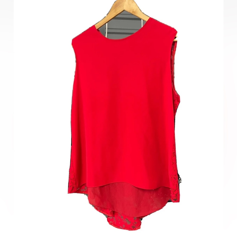 CH Carolina Herrera Signature Red blouse with lace back